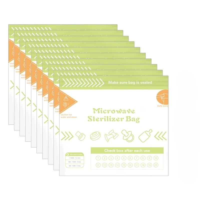 10 Uds. Bolsas esterilizadoras de microondas reutilizables sin BPA para biberones accesorios para extractor de leche, bolsa esterilizadora de microondas