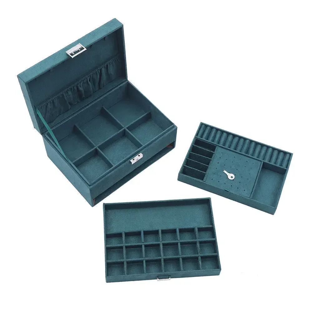

3 Layers Velvet Jewelry Organizer Box,Earrings, Necklaces, Storage Case with Necklace Hangers Removable Compartment for Rings