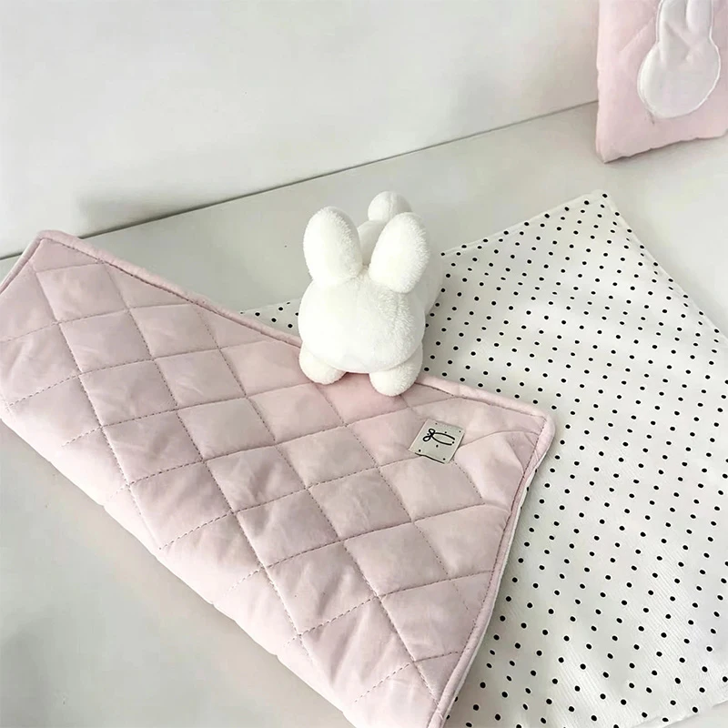 Pink Polka Dot Square Desk Mat Quilted Placemat Overlock Edge Korean Ins Style Table Decor Cup Coaster Cute Handmade Ledger Mat
