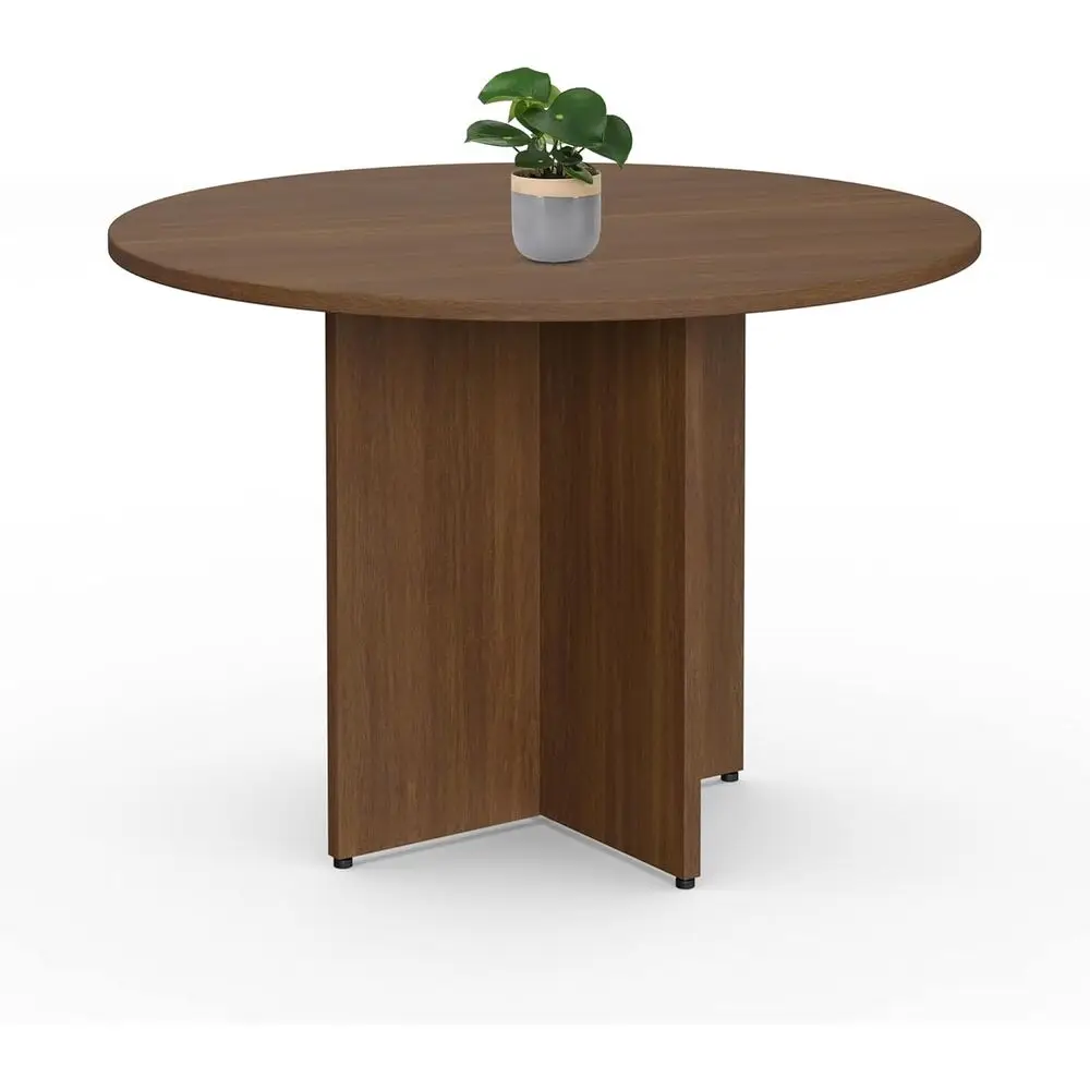 

42 круглых конференц-стола с ламинированием под теплый ясен, дизайн с X-образной основой для офисных совещаний и совместных тренингов (бежевый)