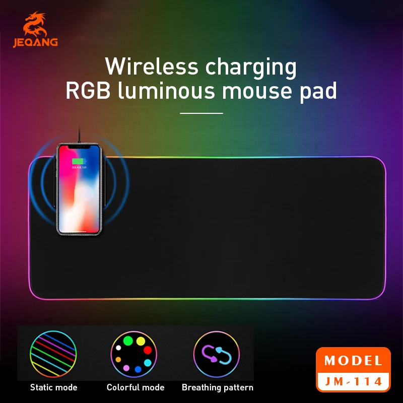 

JEQANG JM-114 Wireless charging mouse pad, ultra-long office desk pad, keyboard pad, RGB illuminated mouse pad