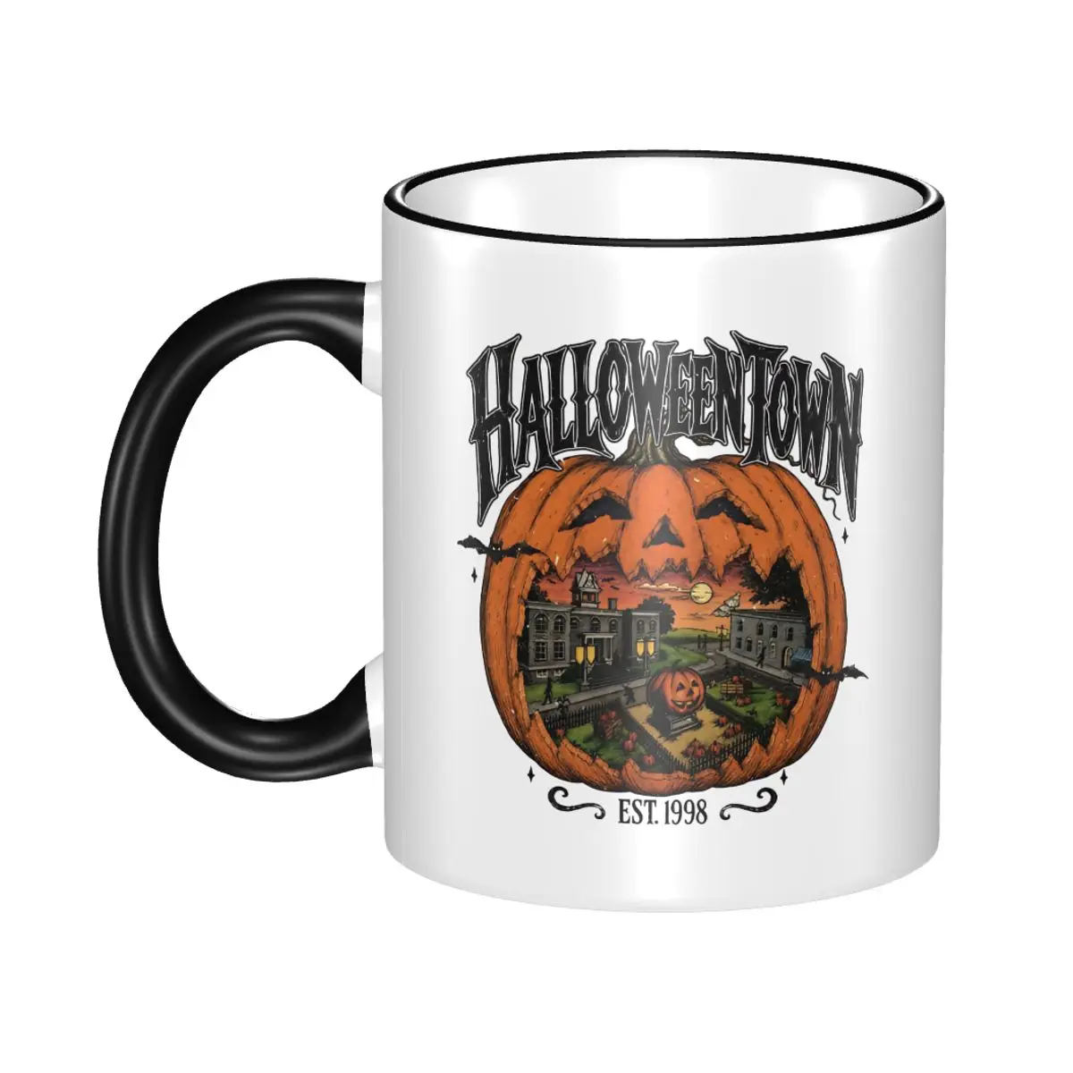 Halloween Town Gift Mugs for Woman Man Fun Pumpkin Haunted House Spooky Coffee Cup Christmas Present for Office