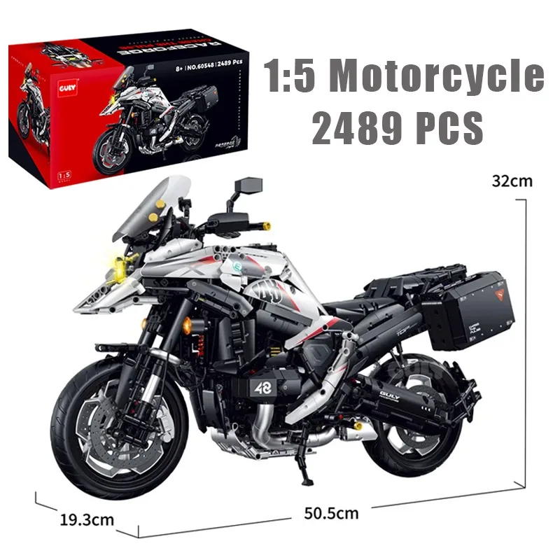 

2489pcs 1:5 R1300GS Racing Motorcycle Model Lighting Building Blocks Creative Assembling DIY Toys for Boys Gift Set