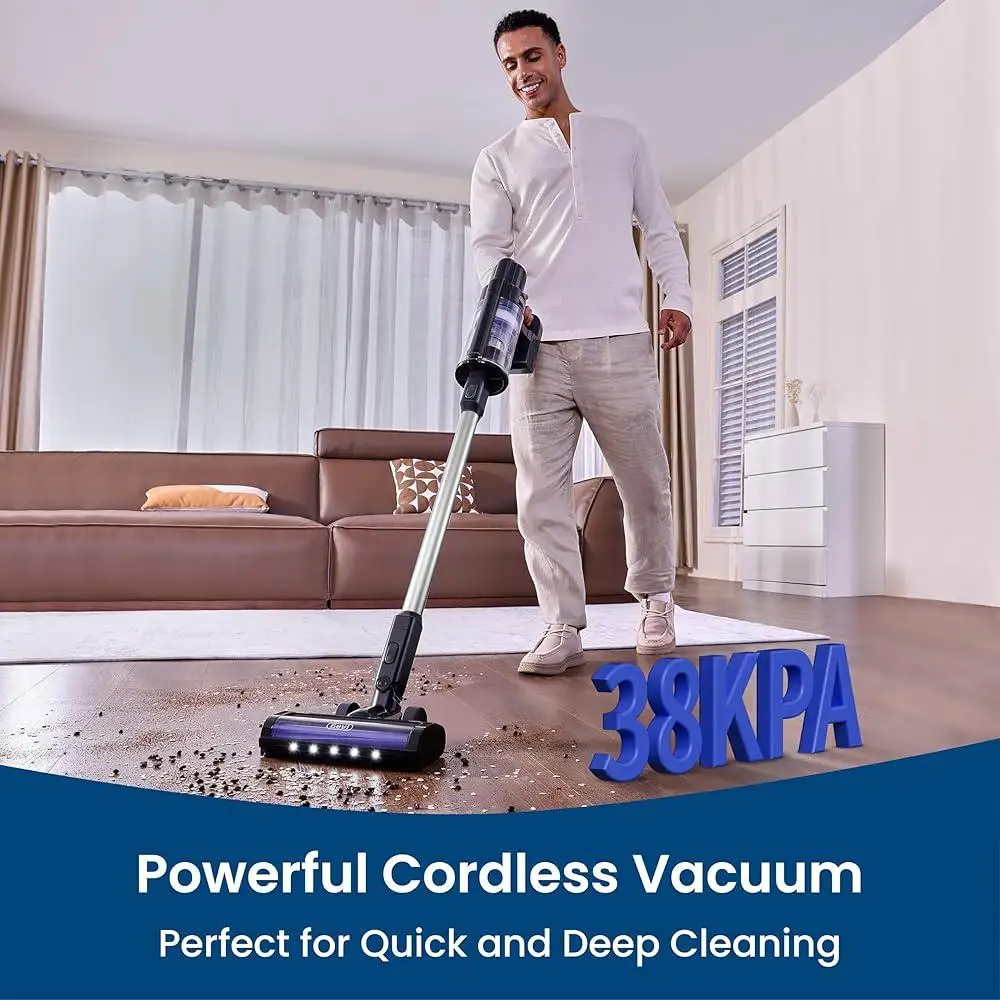 เครื่องดูดฝุ่นไร้สาย 100 นาทีรันไทม์ 500W 38KPA ดูดที่มีประสิทธิภาพ 5 ชั้น HEPA FILTER LED Light XL ถ้วยฝุ่นอุปกรณ์เสริม