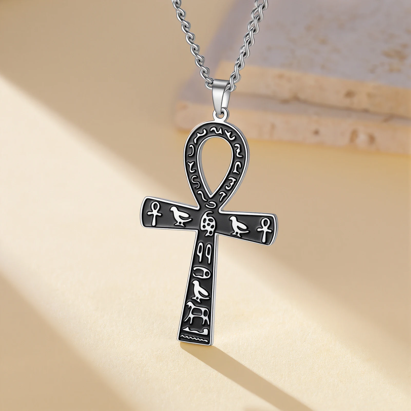 1pc Ankh Cross Necklace for Women Men Ancient Egypt Symbol Animal Totem Neckchain Stainless Steel Amulet Jewelry Gift