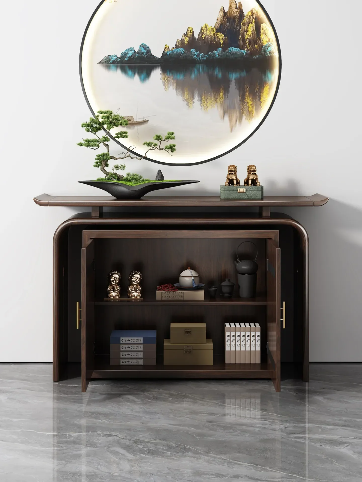 b11-7.2 new Chinese-style entrance table, ebony wood strip case, solid wood entrance cabinet facing the door