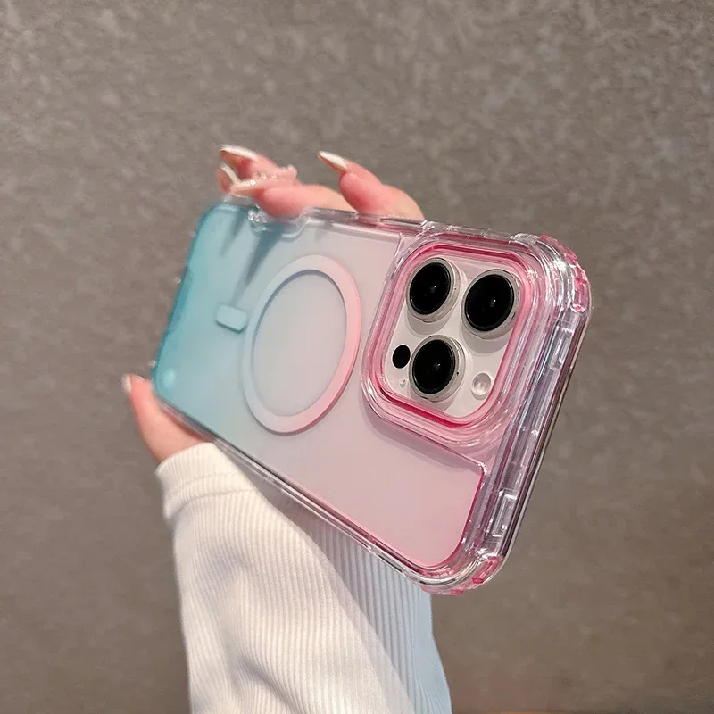 Premium 3in1 Gradient Protect Case for IPhone 17 Air 16 15 14 Plus 13 12 Pro Max for Magsafe Wireless Charging Shockproof Cover
