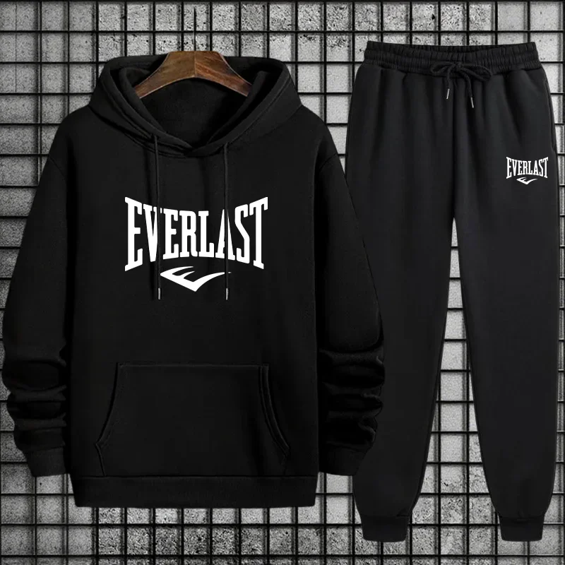 

2025 New Arrival Men's Sportswear Hooded Sweatshirt and Black Sweatpants Fall Winter Urban Casual Fashion Warm Hoodie Tracksuit