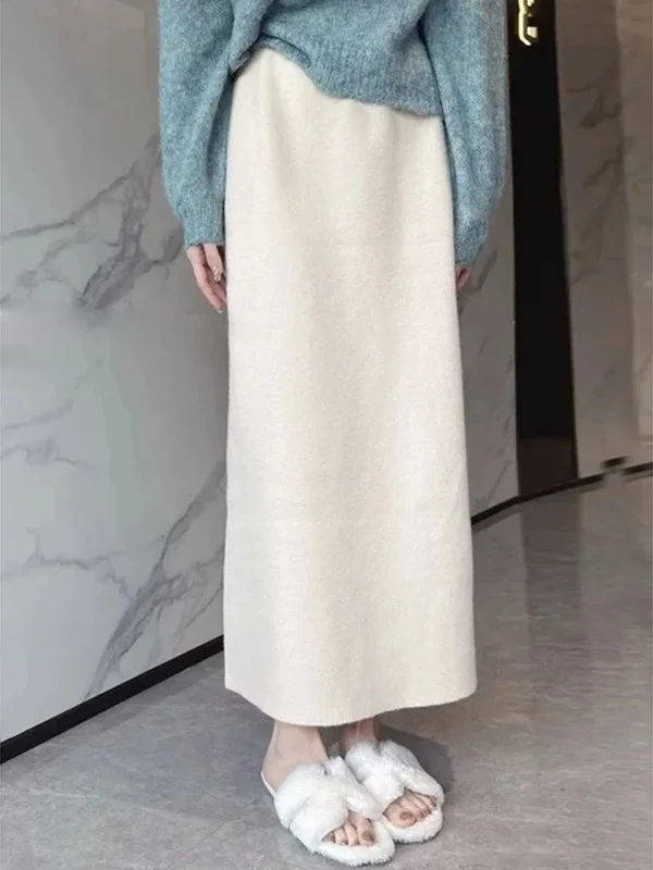gonna-da-maternita-in-maglia-color-kaki-modello-dritto-regolabile-ampia-lunga-ideale-per-l'inverno-alla-moda-comoda-a-vita-media