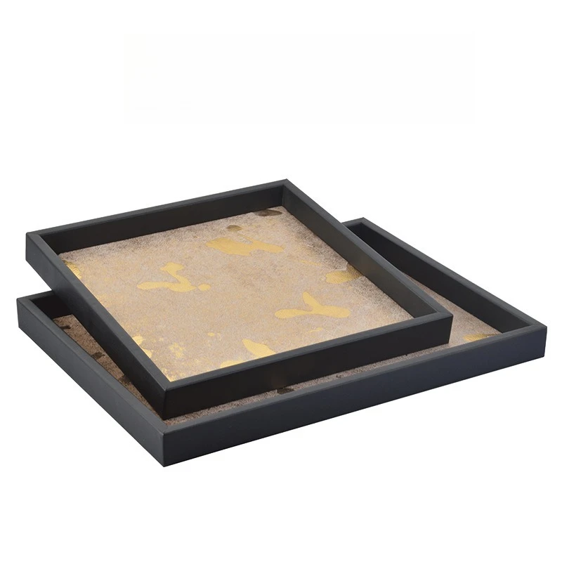

Light luxury gray gold leather horsehair tray, living room storage tray, bedroom aromatherapy disc soft decoration jewelry