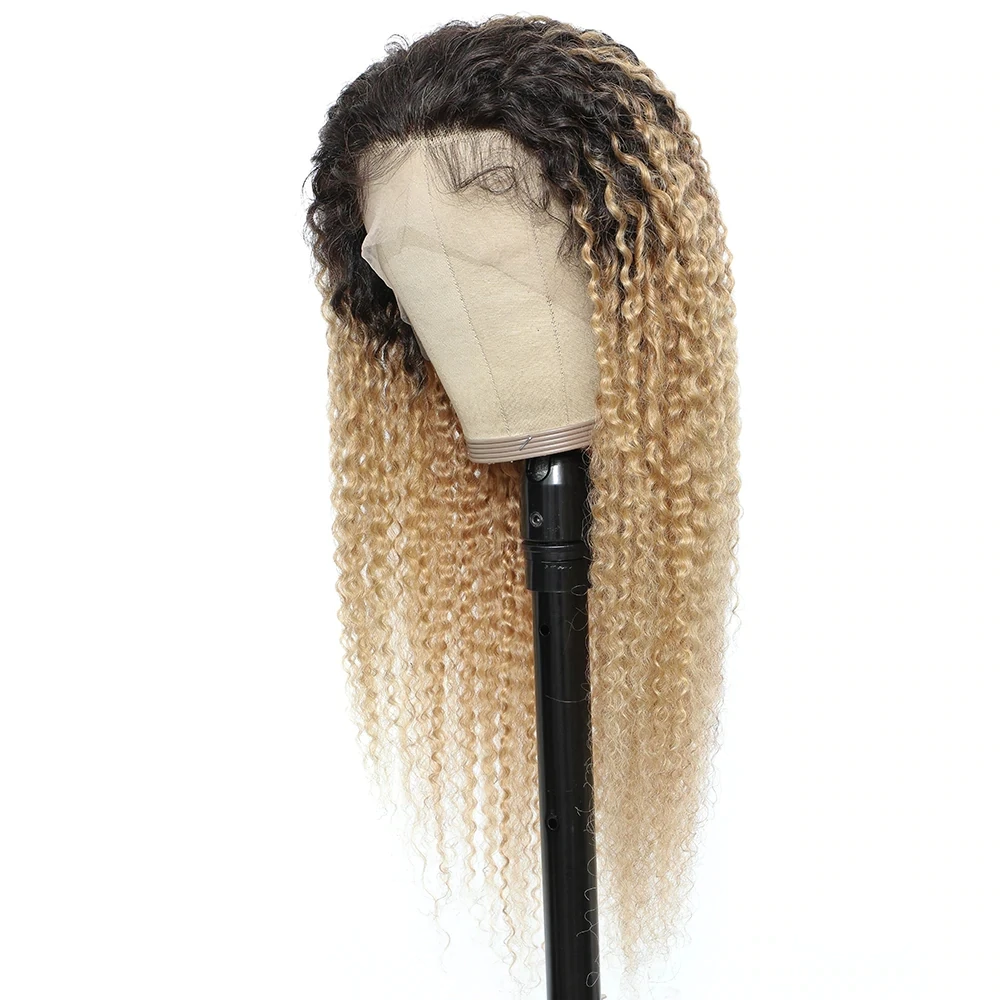 T1B/27 Brazilian Human Hair Kinky Curly Lace Front Wig 4x4/13x4 Lace Available Ombre Blonde Lace Frontal Wigs Pre Pluck EUPHORIA