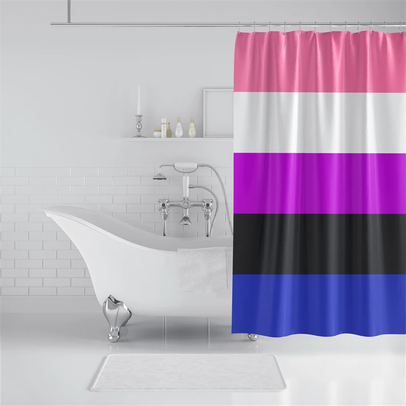 Aertemisi Genderfluid Pride Flag Genderflexible Rainbow LGBT Shower Curtain Set with Grommets and Hooks for Bathroom Decor