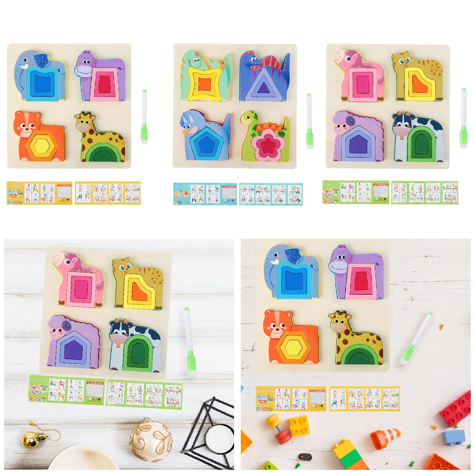 Wooden Jigsaw Puzzle Games Educational Toys Colors and Shapes Cognition for Baby Age 4+ Years Old Children Kids Birthday Gifts