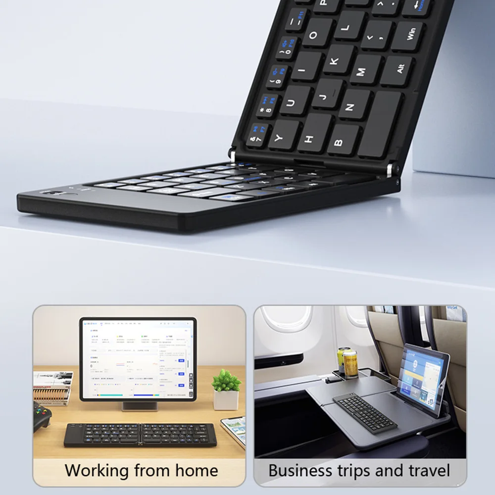 Mini teclado inalámbrico Bluetooth plegable, teclado plegable recargable portátil ultrafino para iOS, Windows, Android, Universal