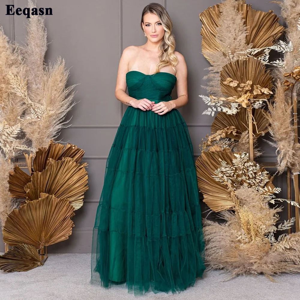 

Eeqasn Chic Green A Line Tulle Prom Dresses Sweetheart Pleated Women Formal Occasion Prom Gowns Floor Length Evening Dress 2023