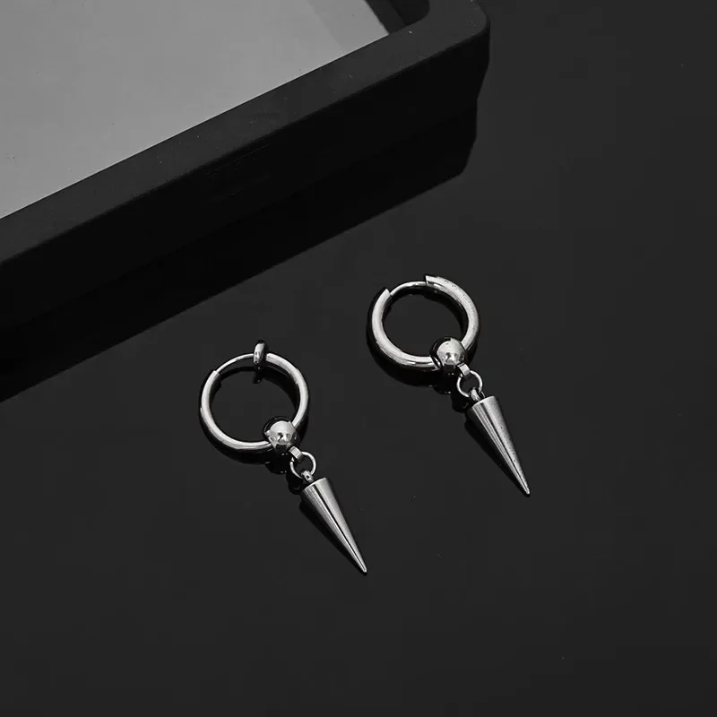Personalized Design Stainless Steel Rivets Cone Drop Dange Earrings for Men Punk Fashion Hop Rock Party Jewelry No Fade