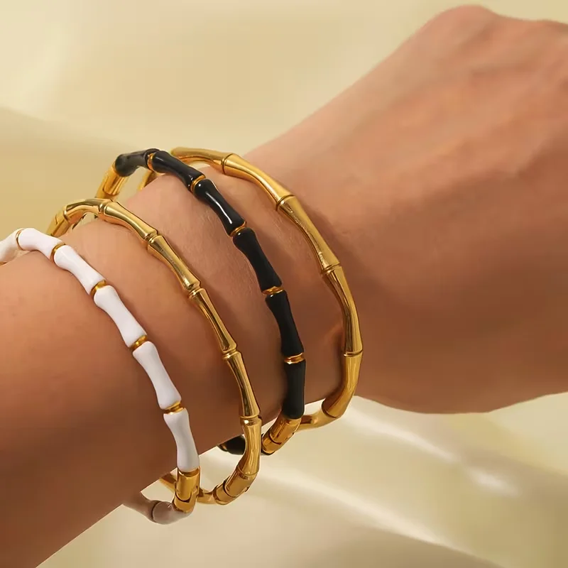 3-Piece Exquisite Bracelet Set with Unique Bamboo Design, Close to Nature, Simple and Luxurious, Versatile to Match with Accessories, Durable and Not Easy to Fade, Suitable for Daily Wear