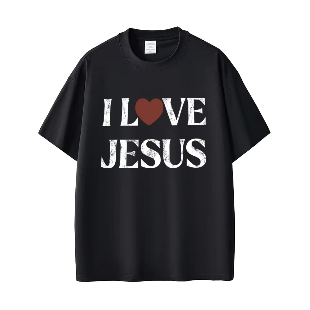 T-shirt « I Love Jesus » – Tee-shirt Chrétien Homme Femme – Vêtements Hip Hop Vintage Rock – T-shirts Rétro Col Rond Oversize pour Homme