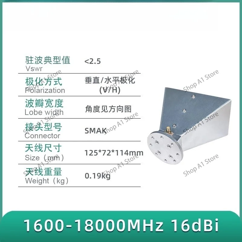 Dual Ridge Horn Antenna | 1.6-18 GHz Standard Gain 16dBi