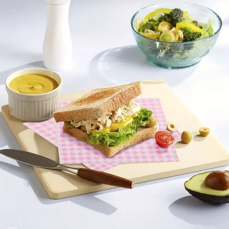 

100pcs Coated Oil Proof Paper Hamburger Fried Chicken Pad Paper Cartoon Striped Waterproof Coated Paper Kitchen Accessories