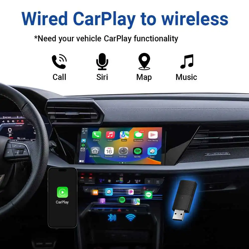 Ottomotion MINI adaptador inalámbrico CarPlay para iPhone, pegatina USB, accesorios de coche para Hyundai, VW, Mazda, Toyota, Kia, Ford Chery