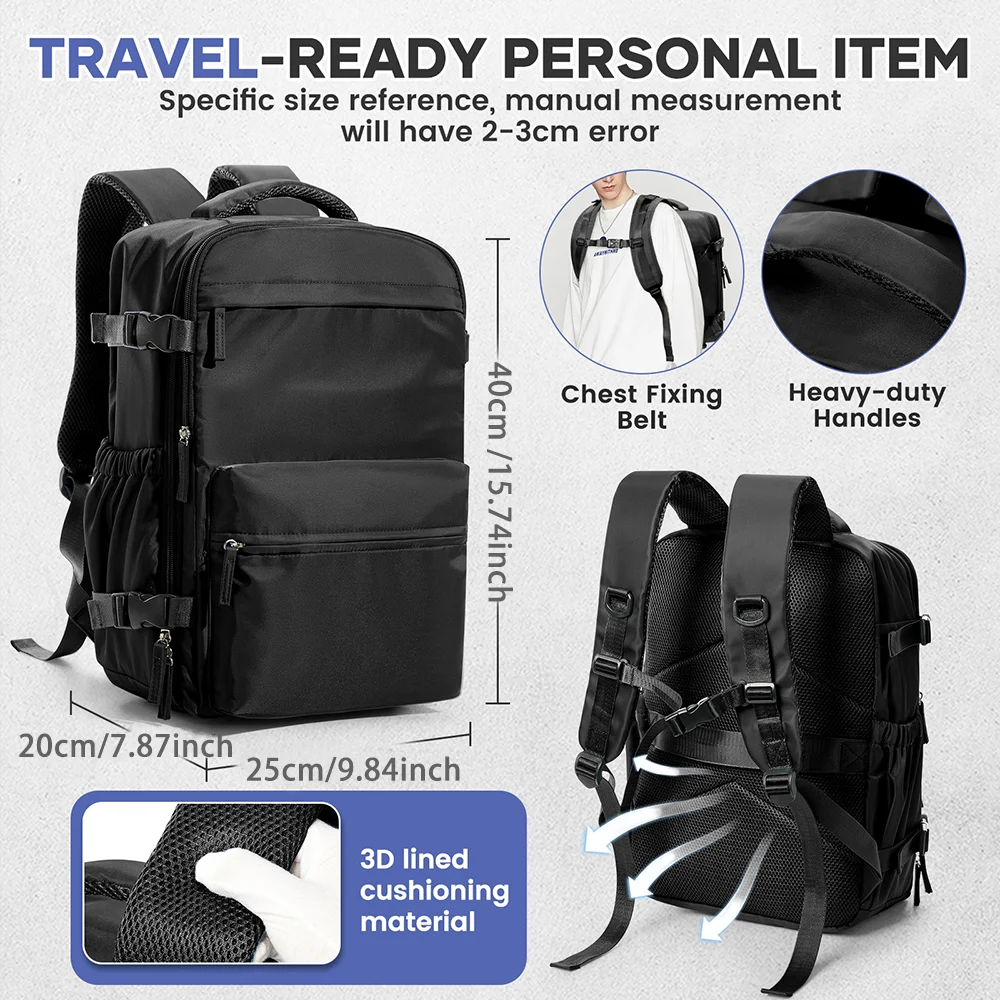 Men Vacuum Compression Backpack 15.6in Laptop Backpack Expand Hiking Vacuum Travel Backpack, Ryanair Backpack 40x20x25 Cabin Bag