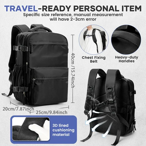 Imagen 2 del producto Mochila de compresión al vacío para hombre, mochila para ordenador portátil de 15,6 pulgadas, mochila de viaje al vacío para senderismo, mochila Ryanair, bolsa de cabina de 40x20x25