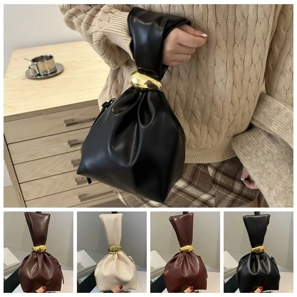

Solid color PU Leather Clutch Bag Side Zipper Korean Style Party Evening Bag Coin Pouch Large Capacity Pleated Bucket Bag Daily