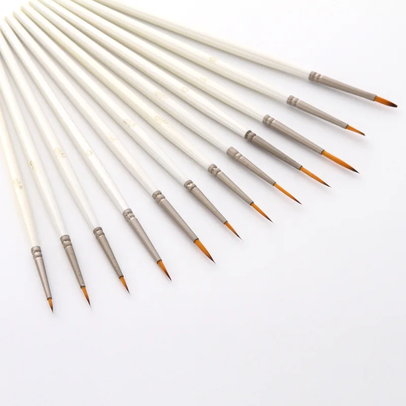 12Pcs Small Detail Paint Brushes Pearl White Barrel Hook Line for Model Painting Acrylic, Gouache, Oil,Tempera and Face Painting