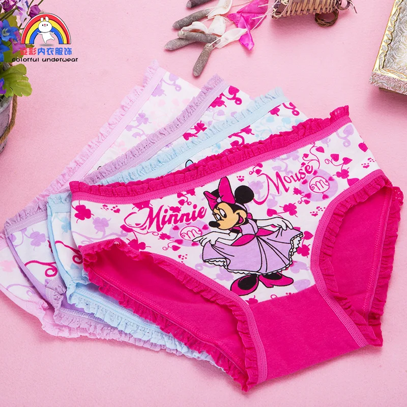 4 Pack Disney Mickey Mouse Children\'s Panties Classic Cute Minnie Mickey Mouse Cartoon Girls Cotton Briefs