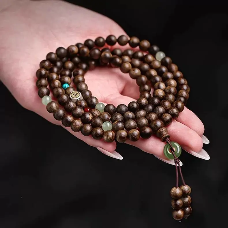 

Submerged Grade Vietnam Yazhuang Qinan Aquilarius Bracelet 108 Multi-Circle Literary Play String Sandalwood Beads