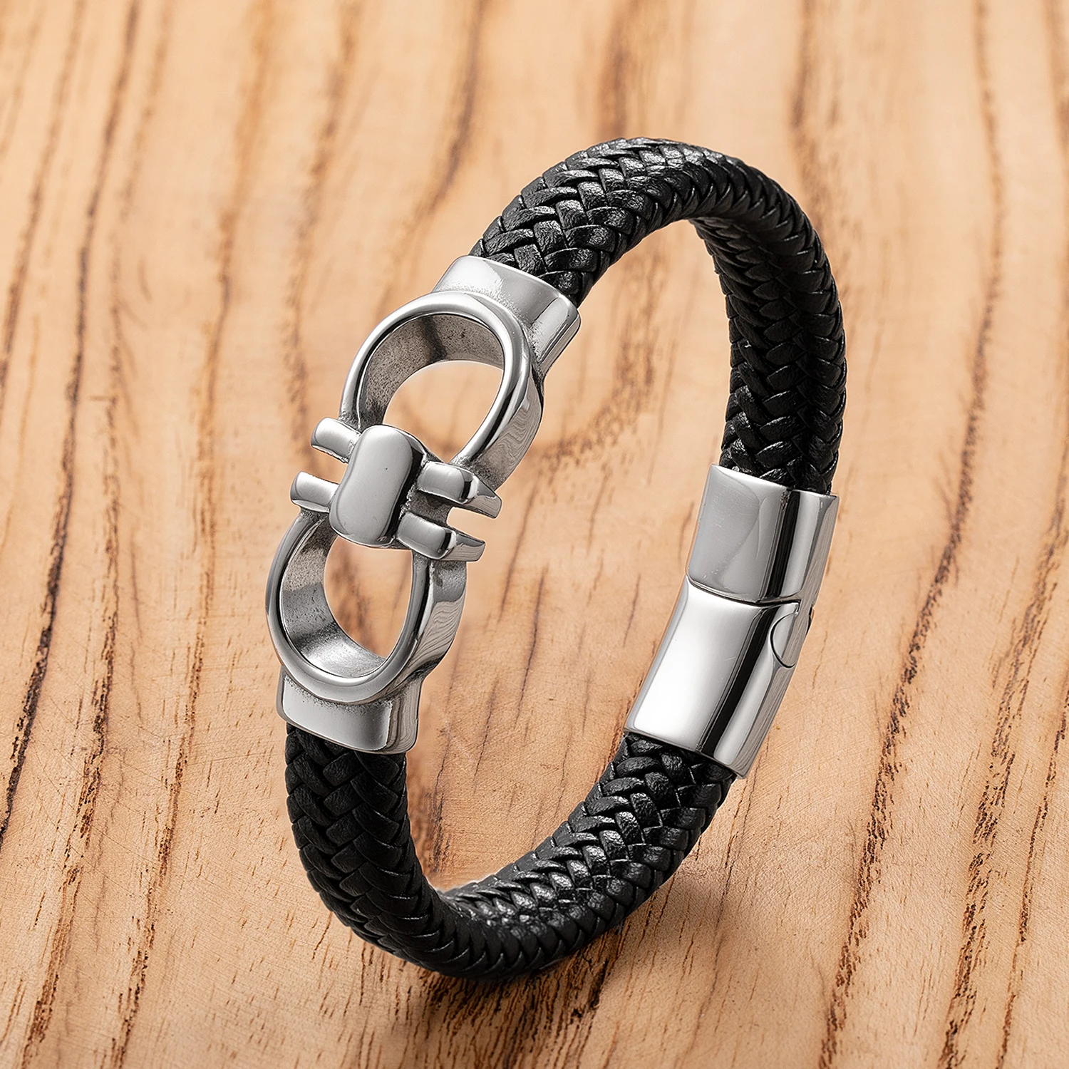 Pulsera de acero inoxidable para hombre, brazalete trenzado de cuerda de cuero, estilo Hip Hop, europeo y americano, regalo de individualidad