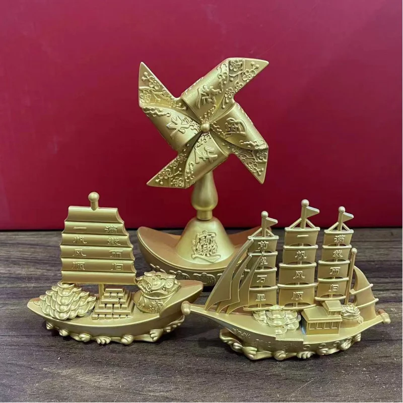 

Wholesale Two Pieces Price New Ingot Wind Fresh Water Smooth Boat Living Room Office Metal Crafts Pure Copper