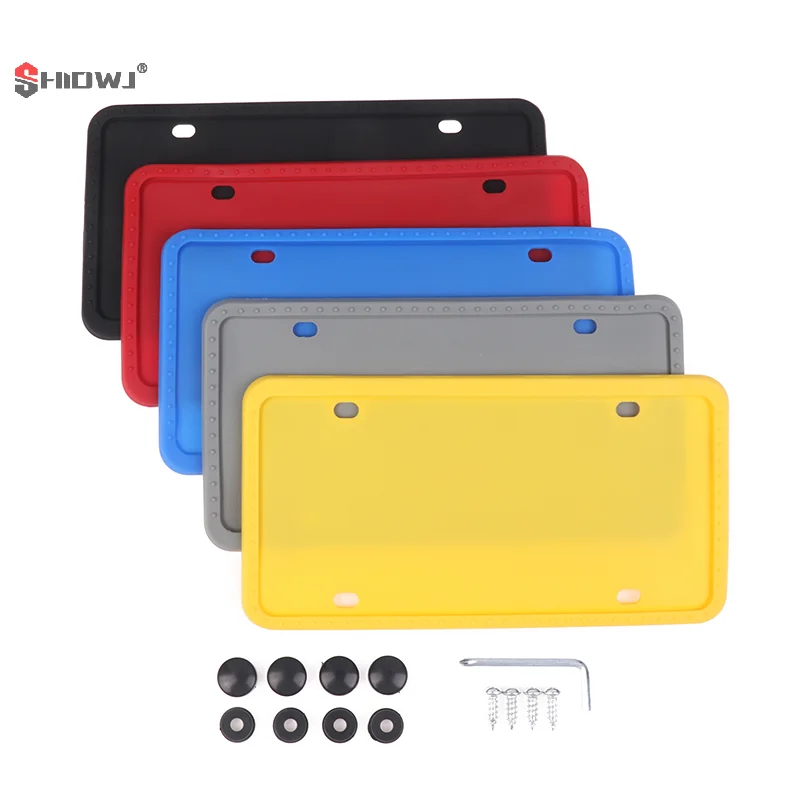 Car Silicone License Plate Frame w/ Screw Detachable Waterproof Screw Mounted Number Plates Holder Bracket ForAutomobile