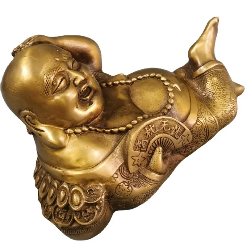 Brass Maitreya Buddha High Pillow Carefree Sleeping Buddha Reclining Buddha Laughing Buddha Home Office Decoration