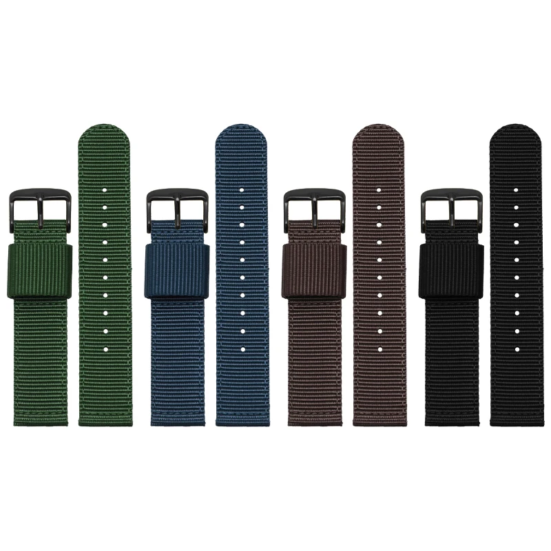 18/20/22/24mm Men and women nylon watch strap with green universal ultra-thin waterproof canvas watchband, blue brown Army green