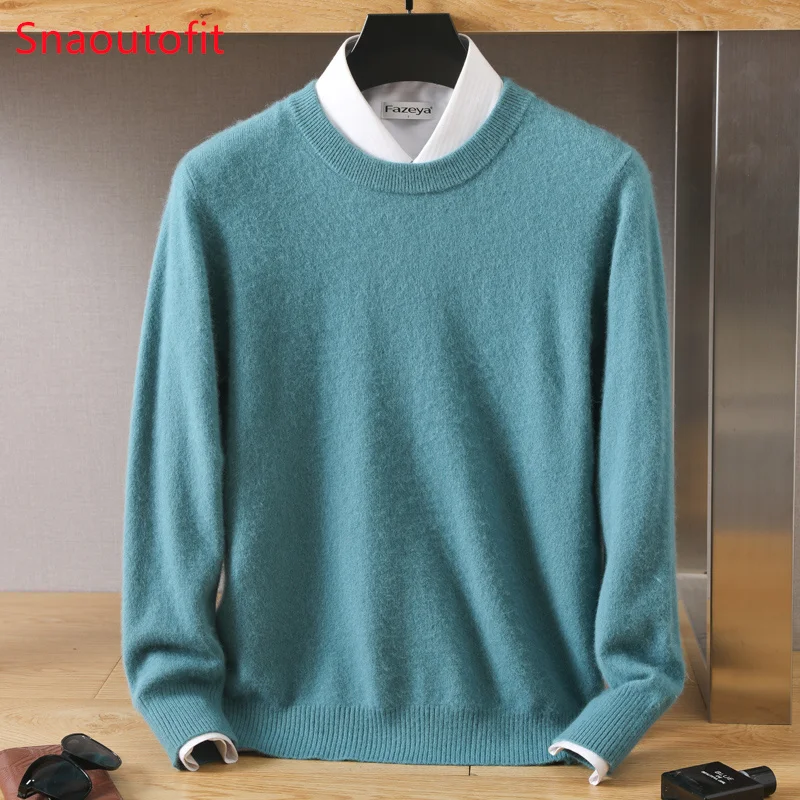 Men\'s 100% Pure Mink Cashmere Sweater O-Neck Pullovers Knit Sweater Autumn and Winter New Long Sleeve High-End Jumpers Mink Tops