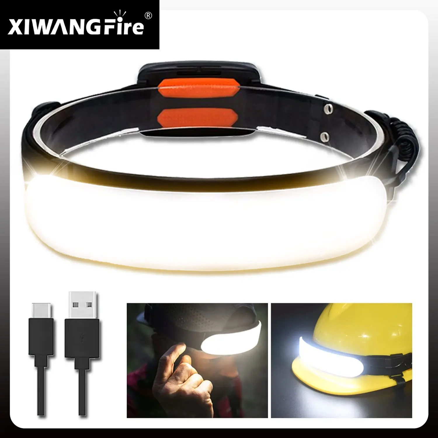 Ultra Wide Angle COB Headlamp 31PCS LED Portable Headlight with Built-in 5000Mah Battery Flashlight USB Rechargeable Head Torch