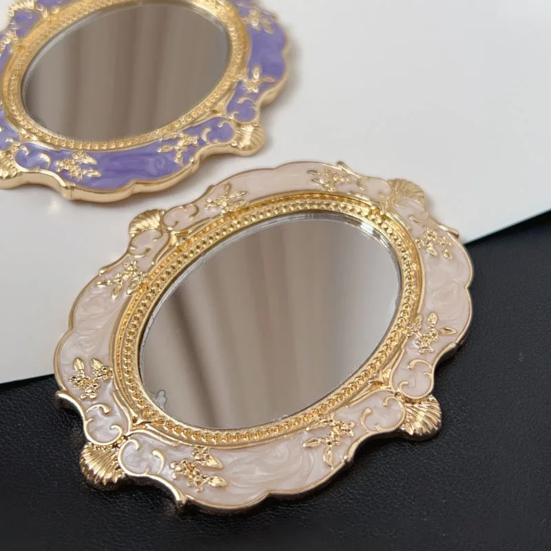 Mini Handheld Mirror Vintage Style Decorative Compact Makeup Mirror for Wallet Travel Women's Gift Portable