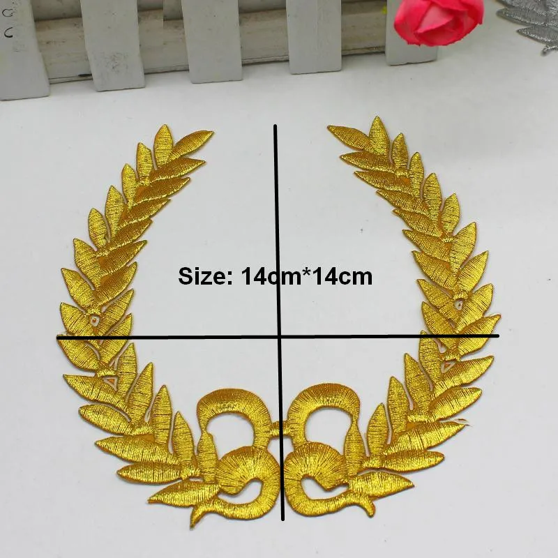 1 Piece Gold Embroidered Patches Iron On Appliqued Ear Wheat Flower 3D Flower Trims 14cm