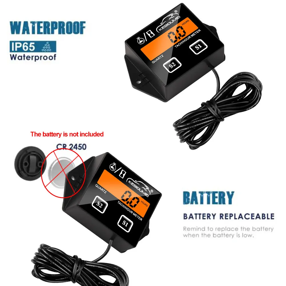 Tachymètre numérique pour moteur de moto Jane, compteur horaire, jauge de tachymètre, RPM du moteur, écran LCD, moteur 2, moteur 4 temps, voiture, bateau