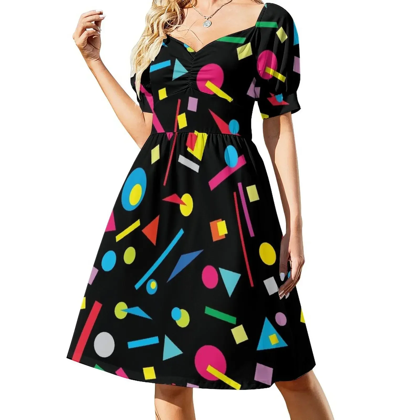 

80s Blitz - Coloured Retro Shapes - Classic 80s 90s - RS #4 Short-Sleeved Dress luxury dresses elegant dress Dress