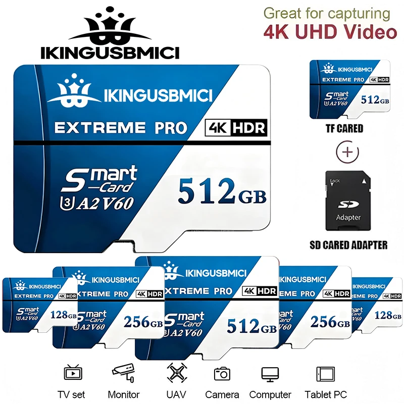 

TF Cards Micro TF SD Card Memory Card 512GB 256GB 128GB 32GB SD Cards C10 A1 A2 U1 V30 for Surveillance Smartphone PC