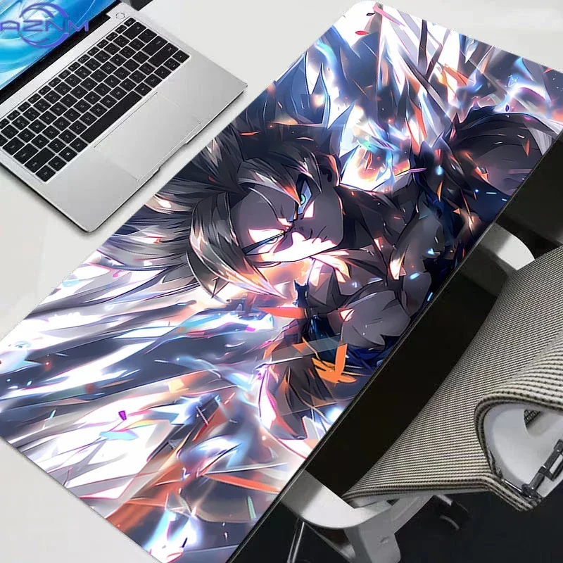 Dark Background Blue Splash Effect White Haired Anime Fighter Mouse Pad, Rubber Non Slip Backing, Smooth Surface Gaming Desk Mat