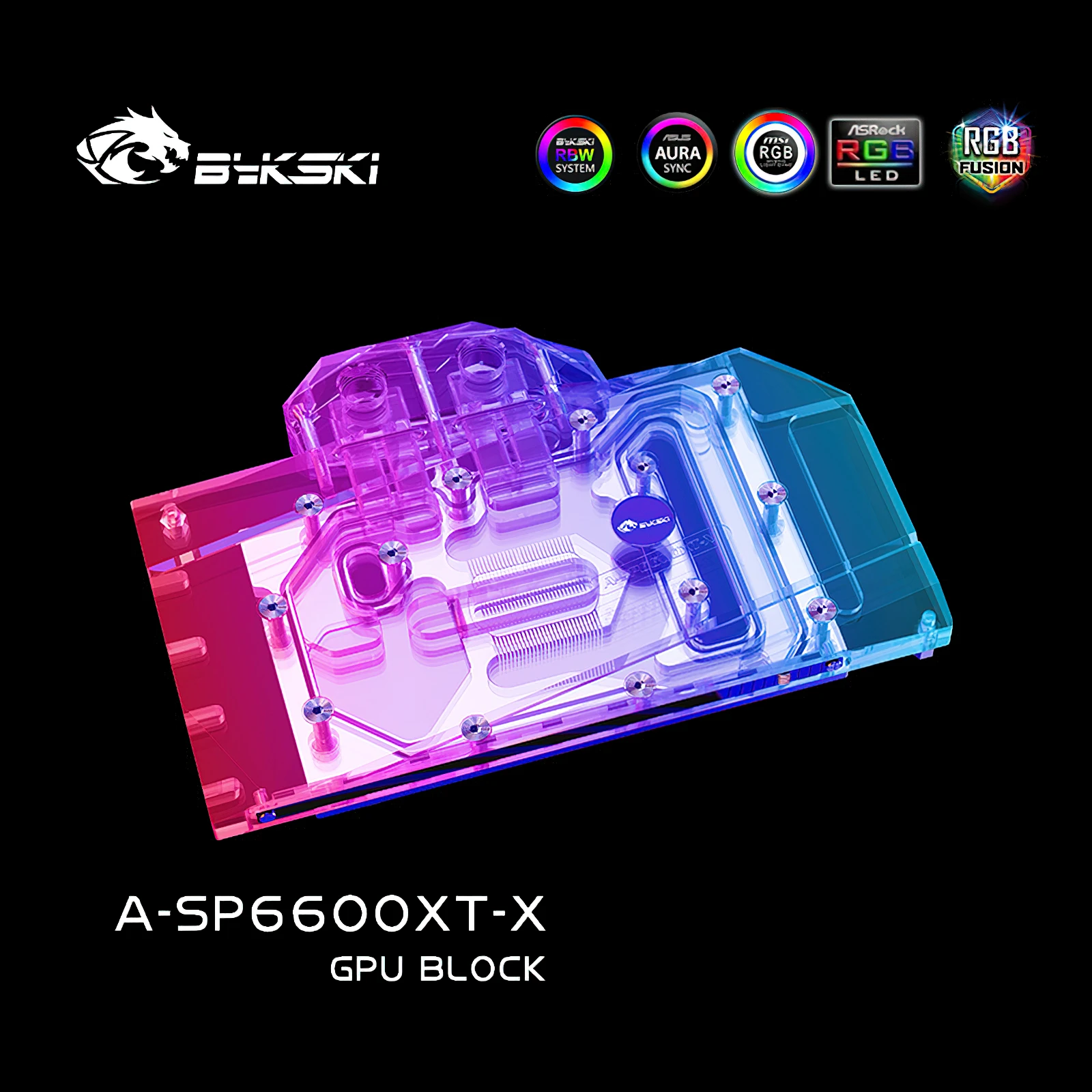 Bykski GPU Water Cooling RGB Block w/ Backplate for Sapphire 6600XT Nitro+ A-SP6600XT-X