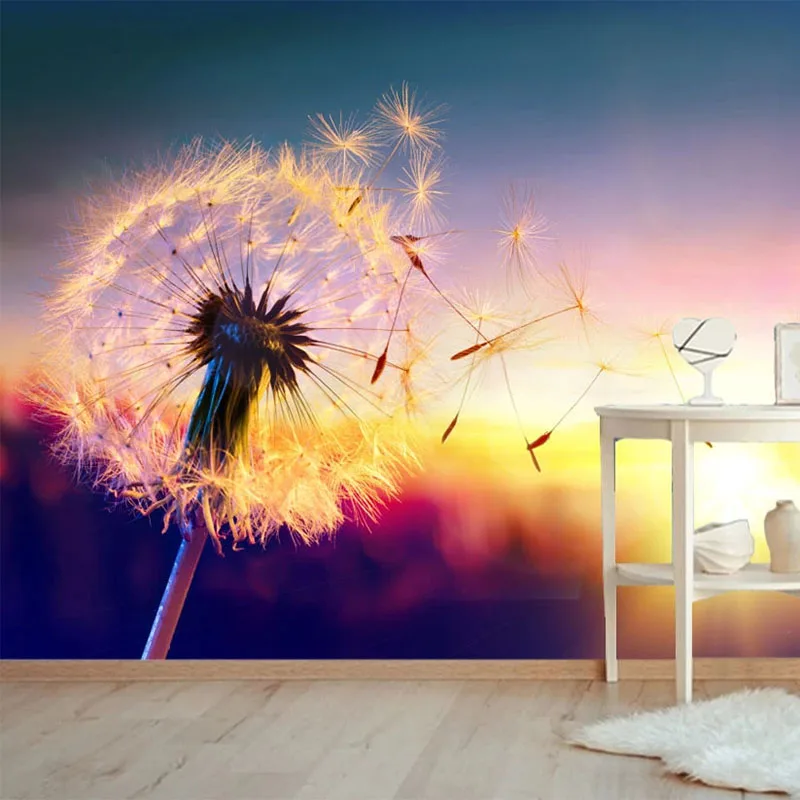 Customized products Modern 3D Wallpaper Romantic Beautiful Sunset Dandelion Flower Landscape Wall Mural Living Room TV Bedroom