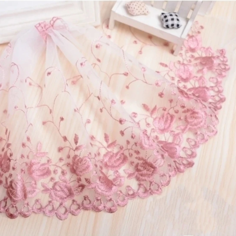 White Mesh Gauze Pink Embroidery Exquisite Lace DIY Ladies Wedding Children Clothing Fabric Cradle Home Textile Sofa Trim Renda