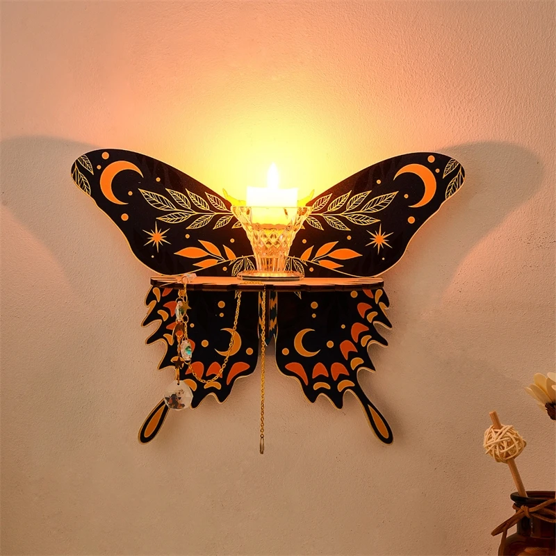Butterfly Wooden Wall Candle Holder Storage Shelf Printed Cutout Craft Home Decor For Living Room Table Romantic Gift For Women