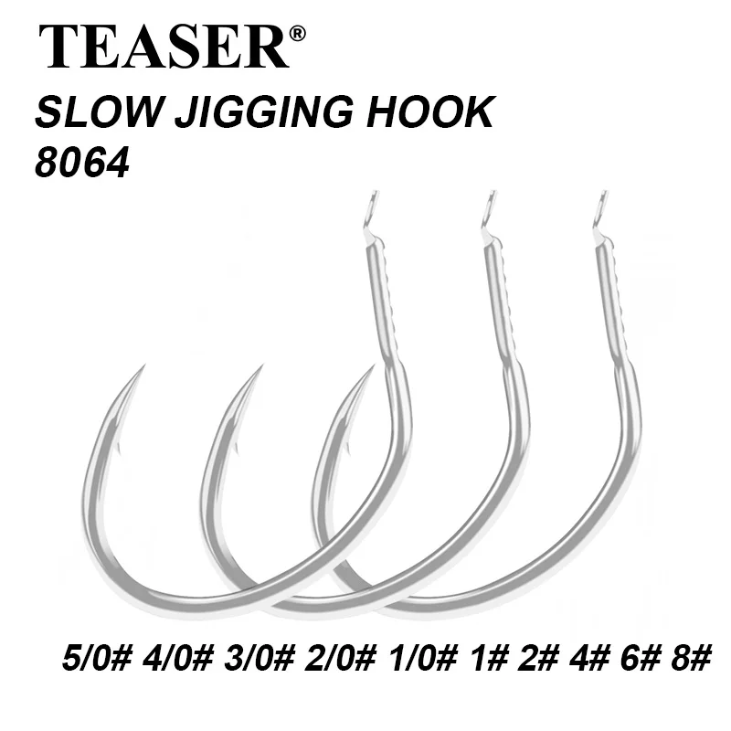 

TEASER 8064 10pcs/bag High Carbon Steel Fishing Barbed Carp Hook 1/0 2/0 3/0 4/0 5/0 Saltwater Slow Jigging Power Pesca Hooks