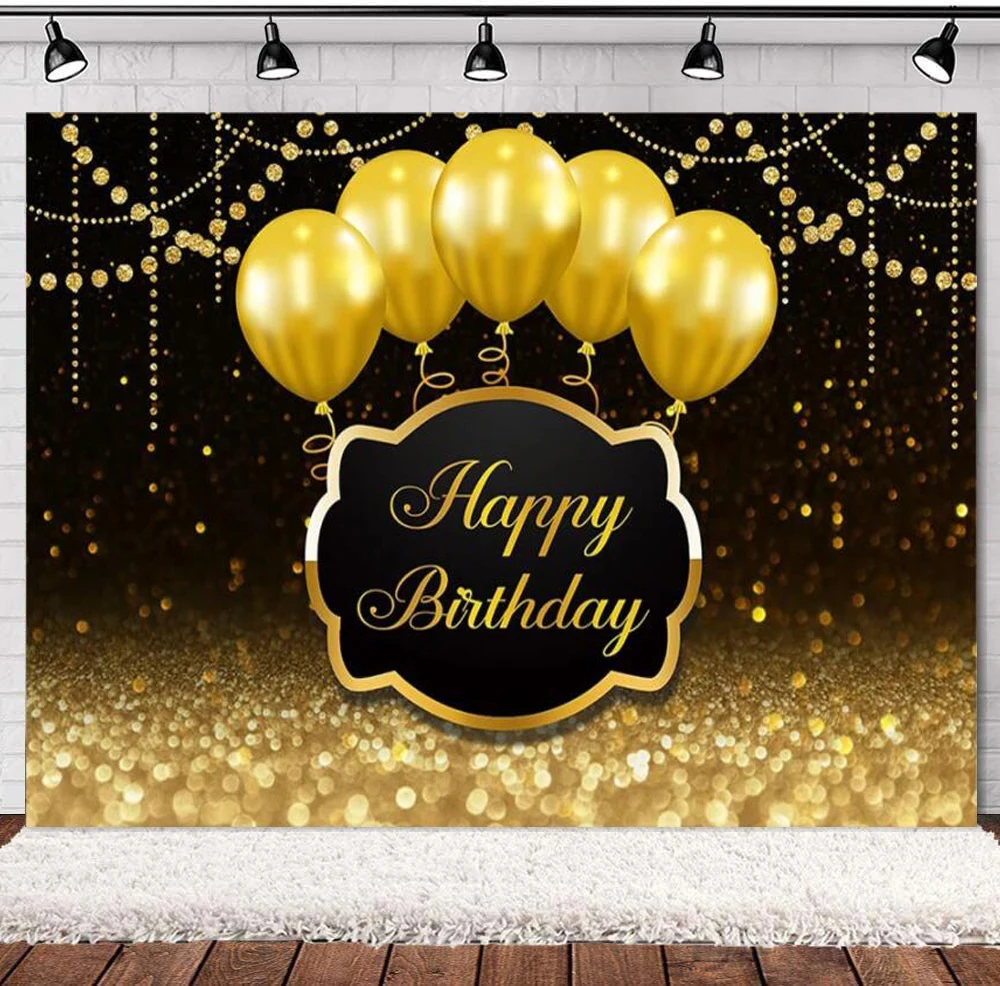 

Photography Backdrop Gold Shiny Black And Golden Birthday Party Background Decoration Bokeh Glitter Dots Women Boys Banner Props